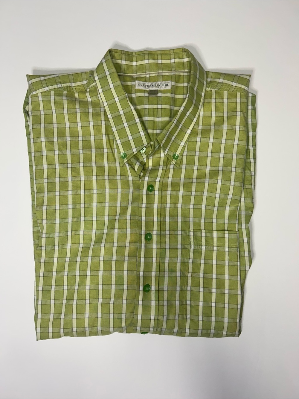 Cutter & Buck Lime Green Plaid Button-Down Shirt